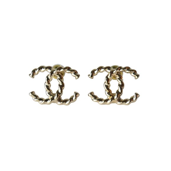 Chanel 24P Twisted CC Stud Earrings Light Gold - Picture 1 of 1